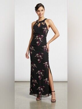 NWT Allover Embroidered Halter Gown Size 6